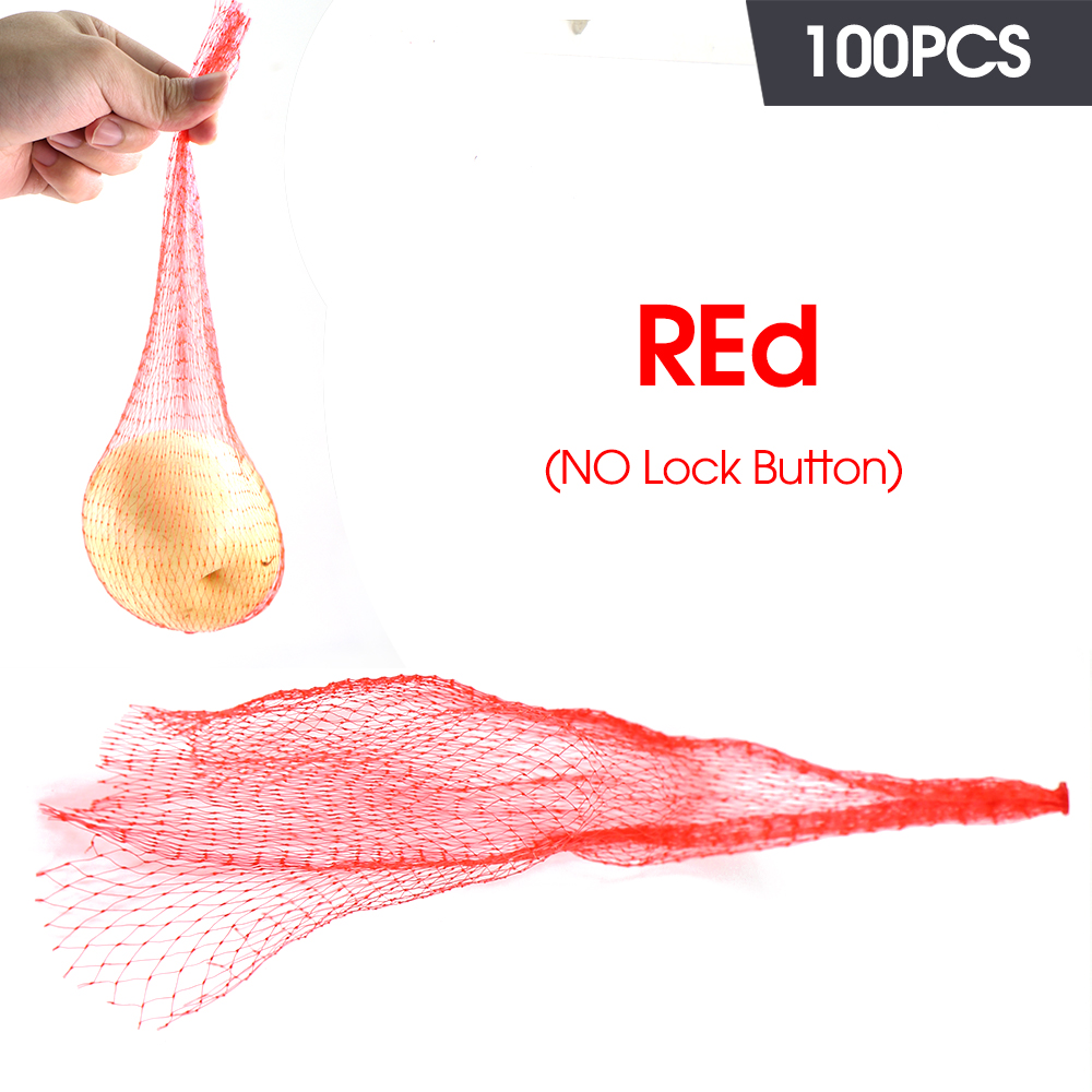 100 Uds. Bolsas de malla de nailon de 30-60CM para bolsas de almacenamiento de frutas y verduras de granja con cerradura bolsa de red de plástico reutilizable para comestibles de mariscos: S / Azul