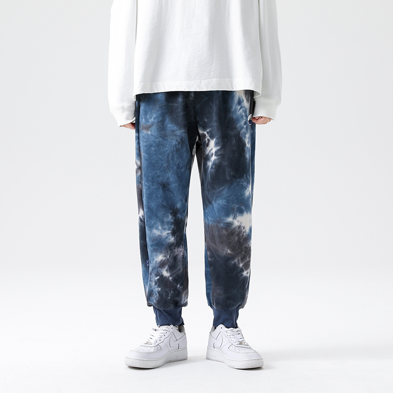 Männer Straße Tie Dye Jogginghose Harajuku 100% Baumwolle Bequeme Hose Jogger Neuheiten Trend Track Hosen: L-Weight-60-70kg / Motley Grey