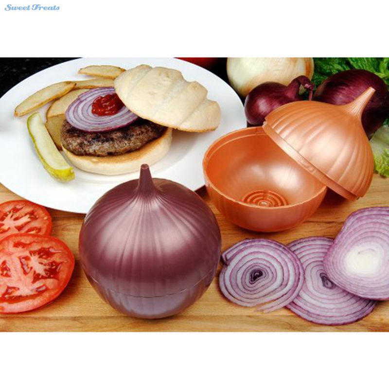 Sweettreats onion saver plastik gennemsigtig løgbeholder holder pæreformet løg skåret løg frisk og fugtig opbevaring assorteret