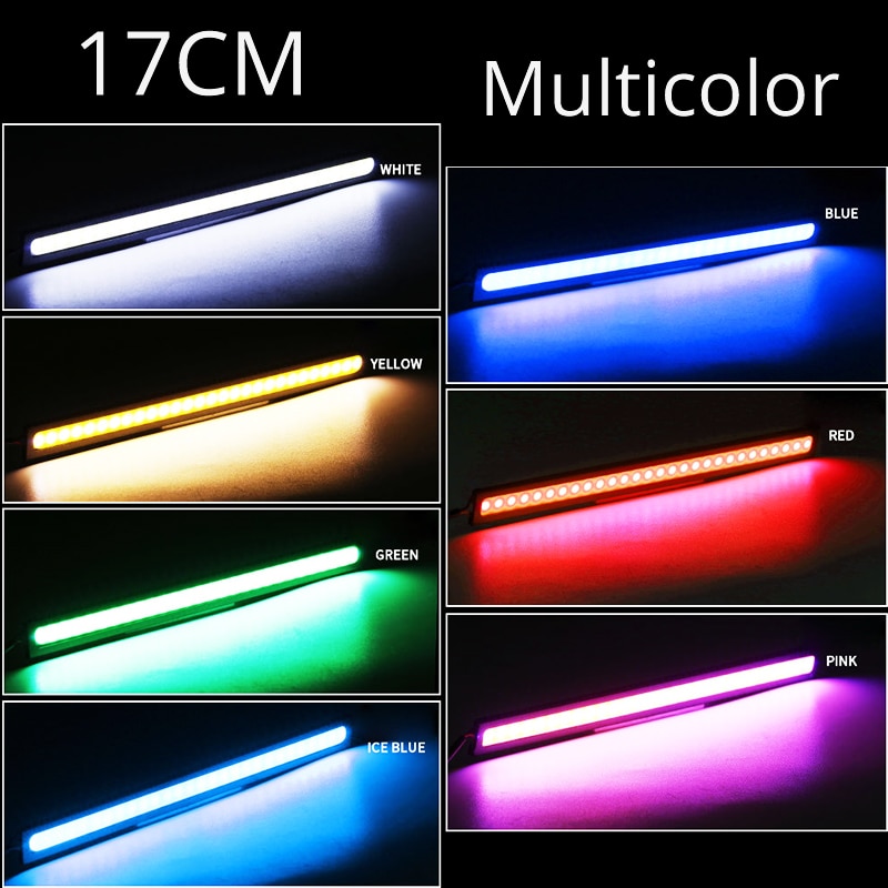 Luz diurna COB para coche, tira de luz LED DRL para coche, luz externa, impermeable, azul, rosa, rojo, verde, ámbar, DRL, 1x17cm