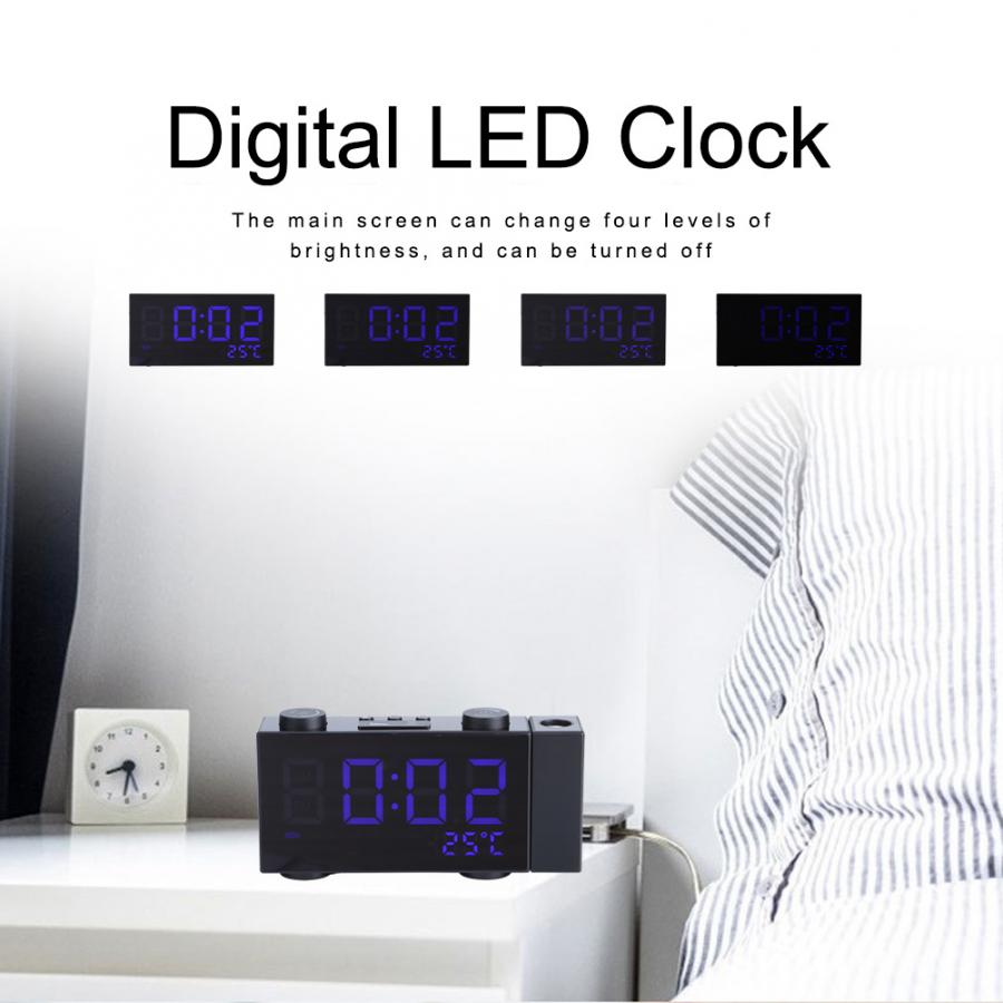 LED Display Alarm Clock Fuctions Button USB Digital Mirror Desk Clock Temperature Calendar Snooze Function with FM Radio