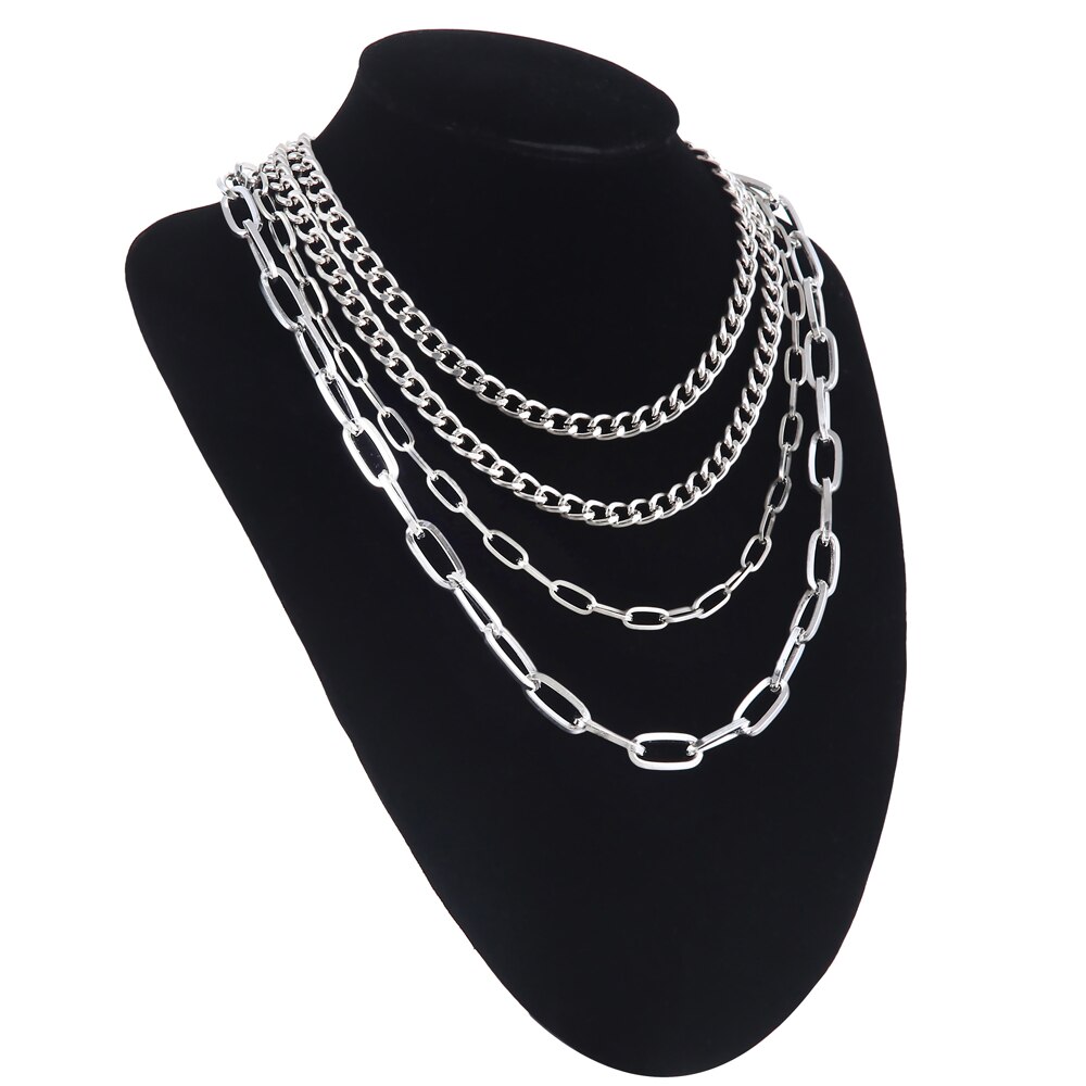 4pcs/set Layer chain necklace girls multilayer claviclel chain women female chocker neck Gothic Punk jewelry Accessories