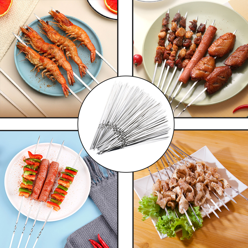 Brocheta de barbacoa de acero inoxidable, brochetas reutilizables para barbacoa, palo de hierro para Kebab para acampar al aire libre, herramientas de Picnic, herramientas de cocina, 10/15 Uds.