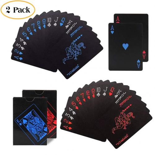 Vandtæt pvc plastik spillekort poker klassiske magiske tricks værktøj ren sort magiske æske-pakket spillekort pokerkasse: Blå og rød