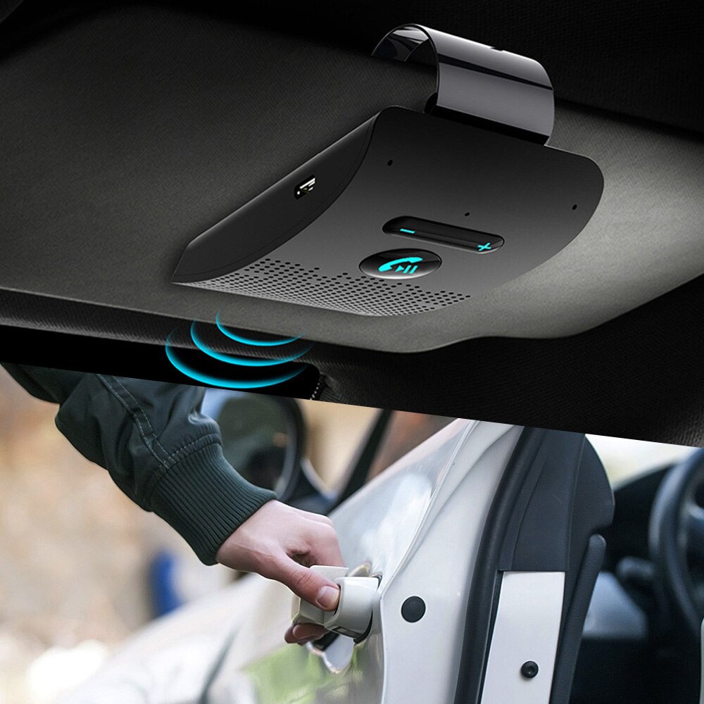 Car Bluetooth Handsfree Kit Sun Visor Clip Audio Receiver Speakerphone Wireless Speaker Music Player V5.0 Bluetooth