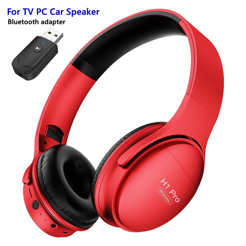 Foldbart tv bluetooth trådløs hovedtelefon med mikrofon stereo gaming headset gamer piger musik hjelme til pc tablet telefon  ps4: Rød