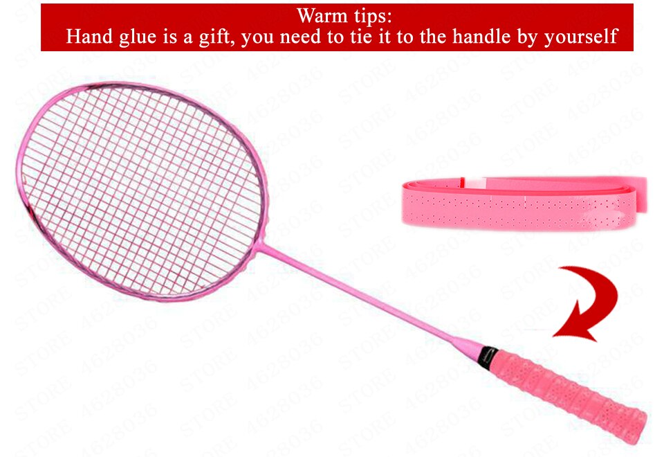 1 stk voksen full karbon badmintonracket lett trening 5u/g4 både offensiv og defensiv streng håndlim racket: Rosa