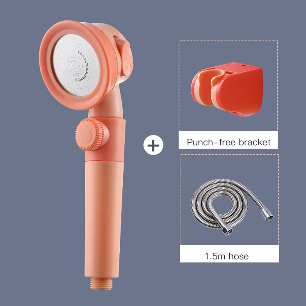 Pressurized Shower Head High Pressure Water Saving Perforated Free Bracket Hose Adjustable Bathroom Accessories Shower Set: Orange suit 3