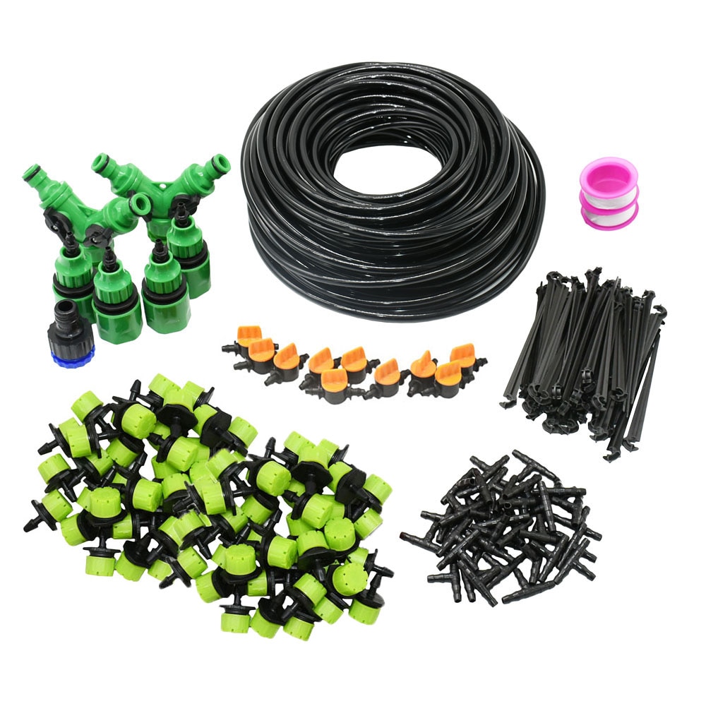 Sistema de riego por microgoteo automático para jardín, kit de autoriego por aspersión de 8 agujeros con gotero verde ajustable, 5-60M, 1/4 pulgadas