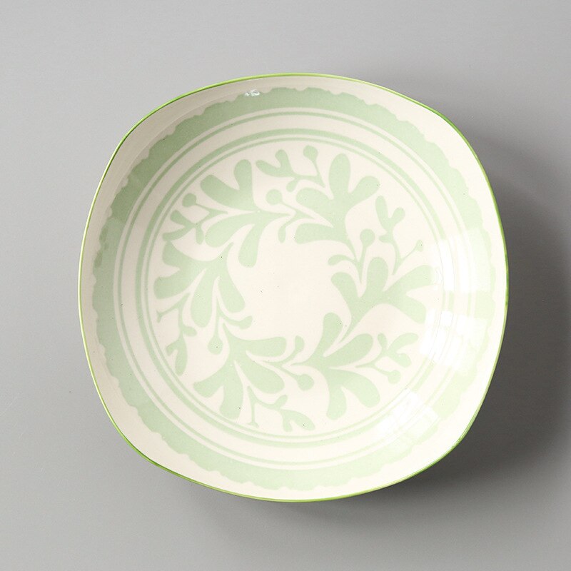 2 Stuks 8 "Vierkante Schotel Keramische Plaat Onderglazuur Kleur Schotel Dim Sum Gerecht Eenvoudige Thuis Schotel Vierkante Borden set Bloem Plaat: NO. 9