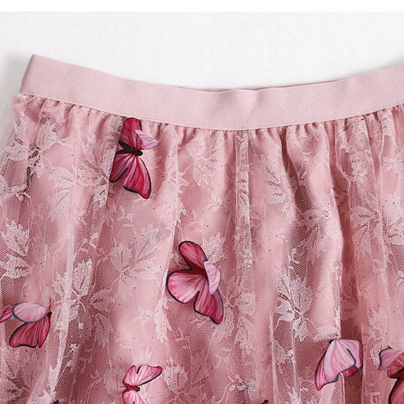 GIGOGOU 3D Schmetterling Frauen Chiffon Röcke Stickerei Floweral Gittergewebe Plissee Felsen 3 Schichten Lange Tüll Ballettröckchen Felsen Jupe Longue