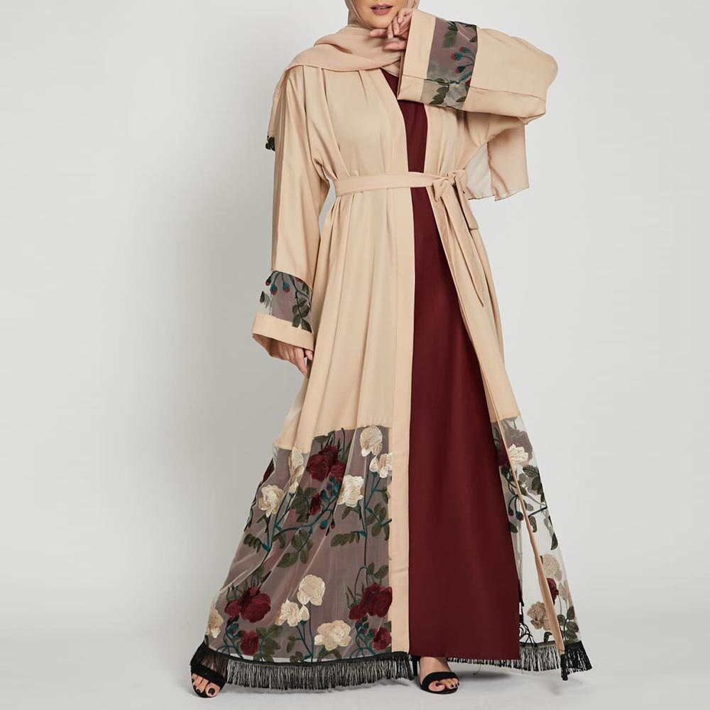 Midden-oosten ramadan kimono borduurwerk arabische cardigan kaftan islamitische kleding moslim vrouwen jurken open abaya dubai
