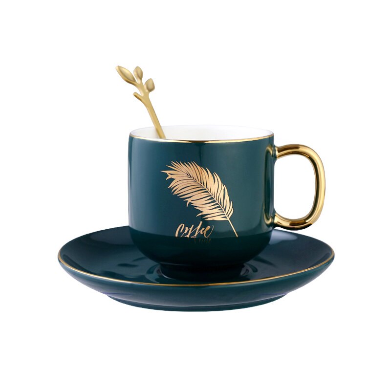 Europese Keramische Kopje Koffie Set Creatieve Eenvoudige Groene Goud Velg Turkse Koffie Cups Licht Luxe Tazas De Cafe Drinkware BE50CP: style1