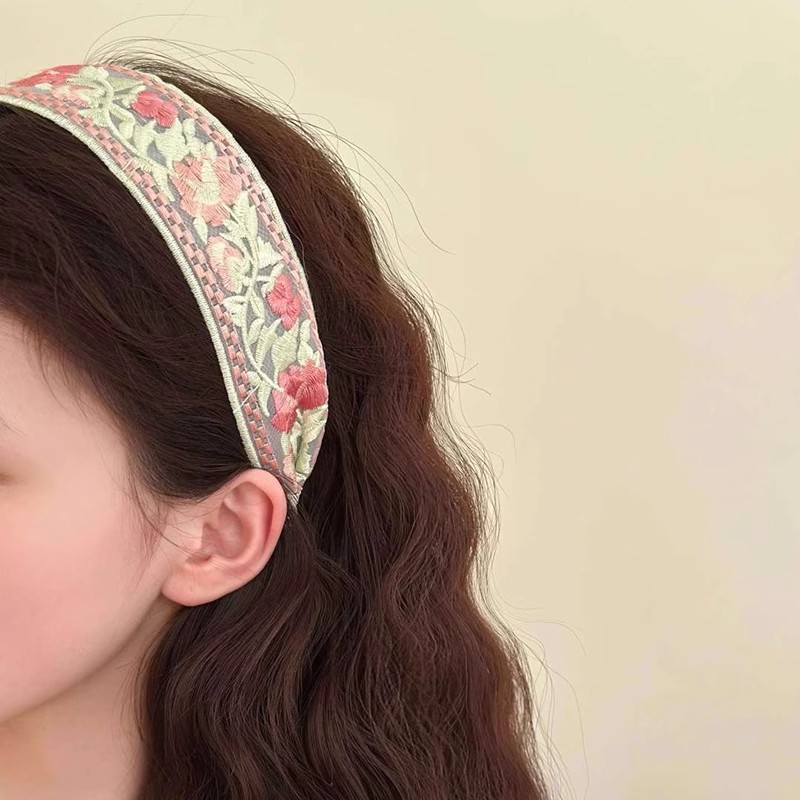 Elegante chiffon bordado flor hairband para mulheres doce cabelo decorar bandana cabelo hoop banda moda acessórios para o cabelo