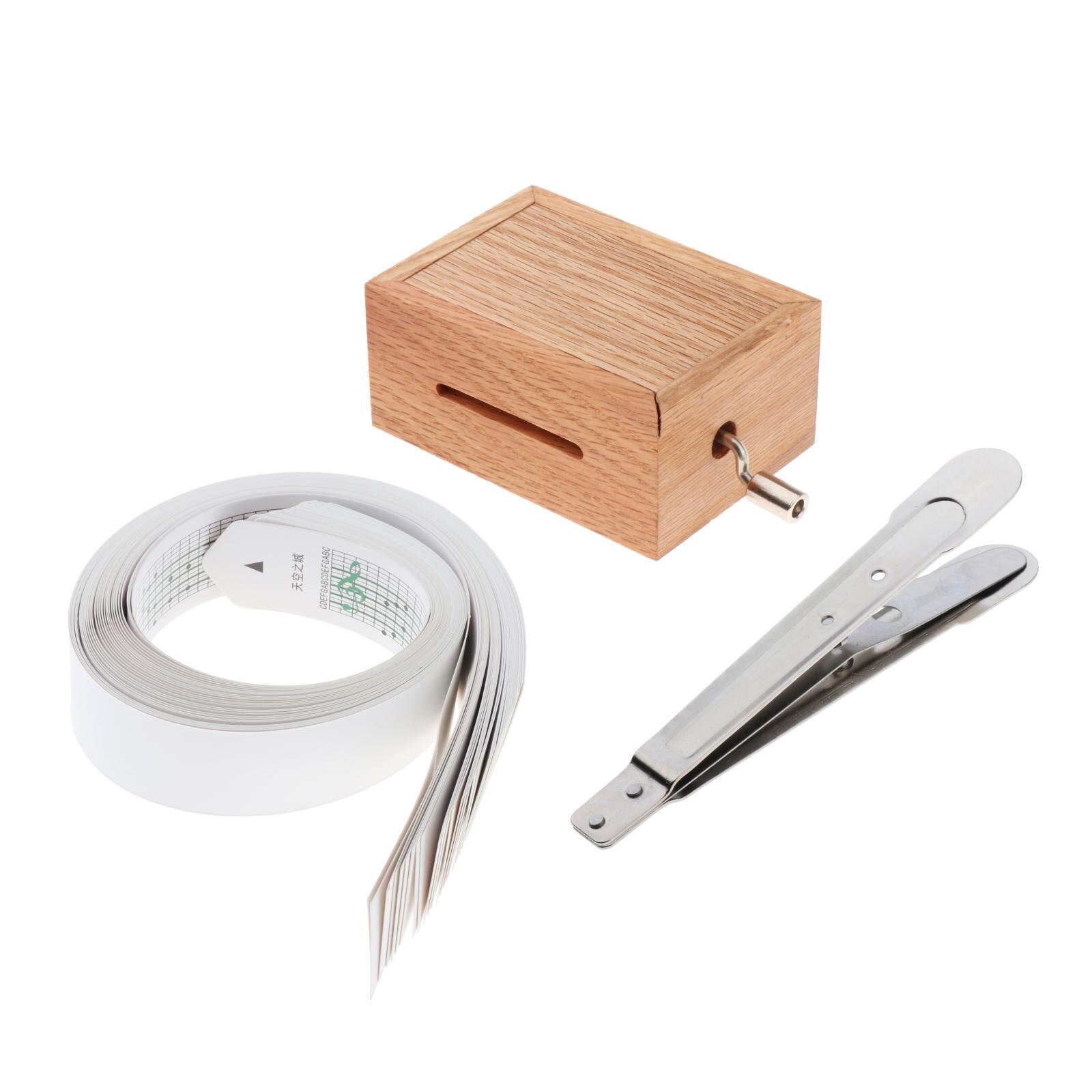 15 Tone Wooden Hand Crank Music Box with Hole Puncher, Music Paper Tape and Blank Paper, Musical for Kids Adult