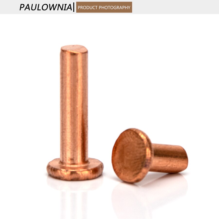 Remache de cabeza plana de latón M2.5-M3, M2.5, M3, remaches sólidos de cobre, sujetadores, longitud de perno de 3mm-25mm