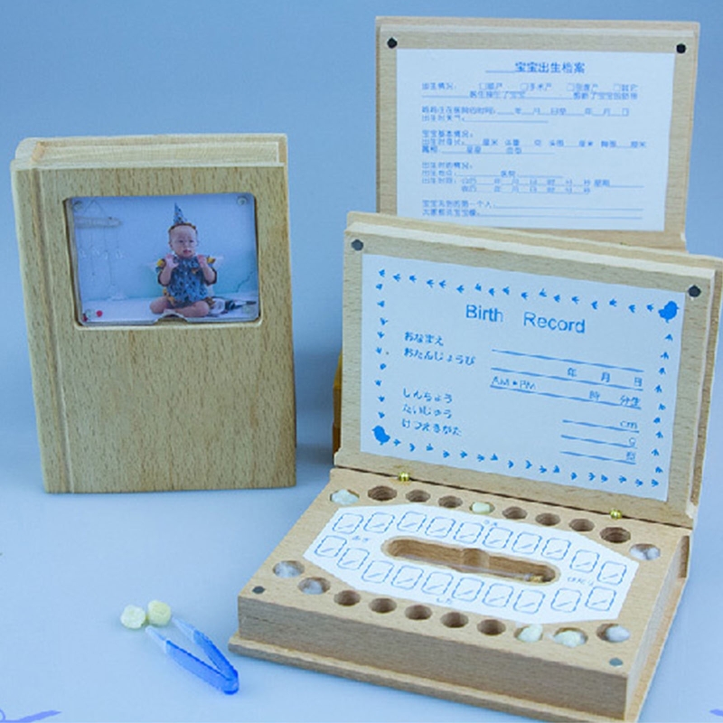 Baby Tooth Storage Box Wooden Milk Teeth Memory Organizer Keepsake Box for Children Boys Girls Souvenirs