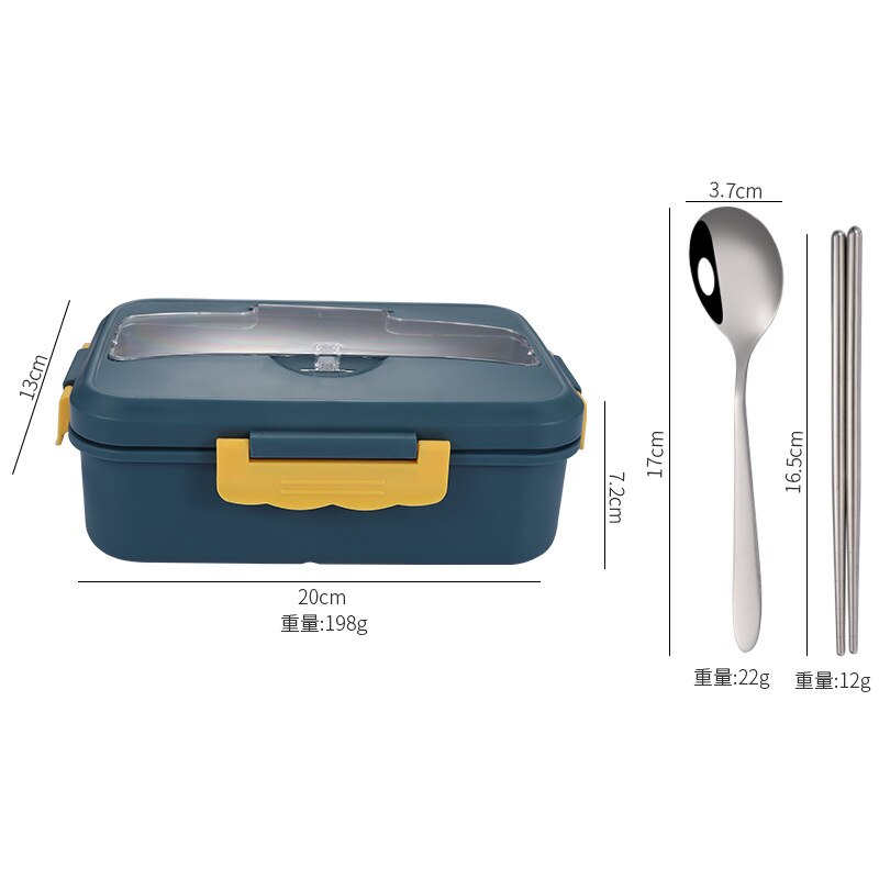 PP Thermal Portable Lunch Box Student Office Worker Kids Lunch Box Seperated Lunch Box with Chopsticks Spoon kids lunch box: Blue