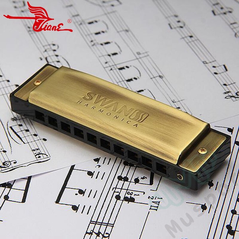 SWAN Bronze 10 Holes Diatonic Blues Harp Harmonica Key of C 20 Tones