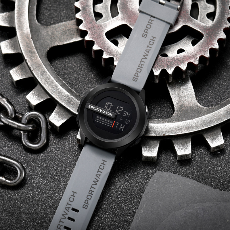 Reloj electrónico multifuncional, reloj electrónico luminoso con esfera grande para hombre: Gris