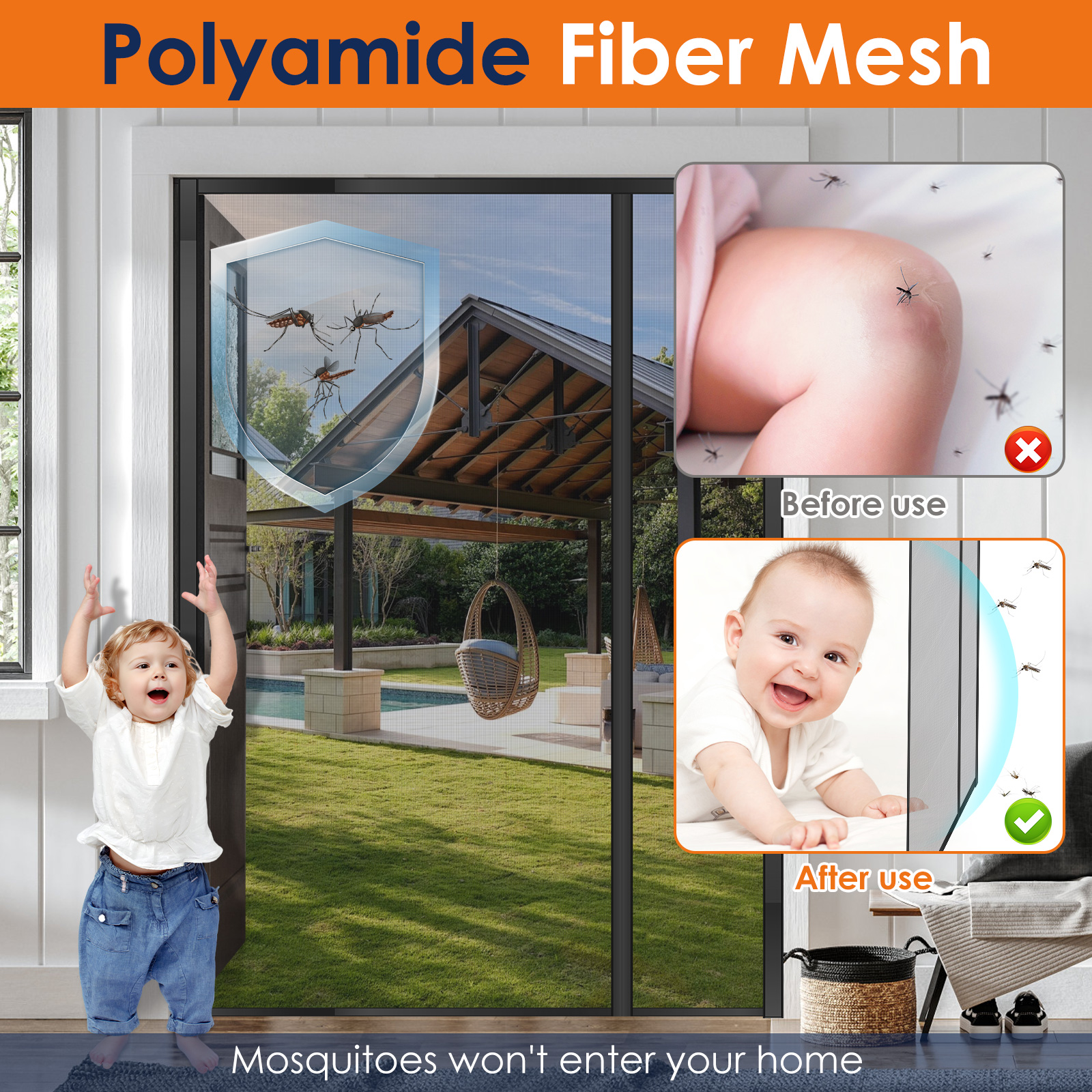 Magnetic Screen Door Full Strip Magnets Self Sealing Mesh Screen Doors Hands Free Polyamide Fiber Net Easy to Install for Home