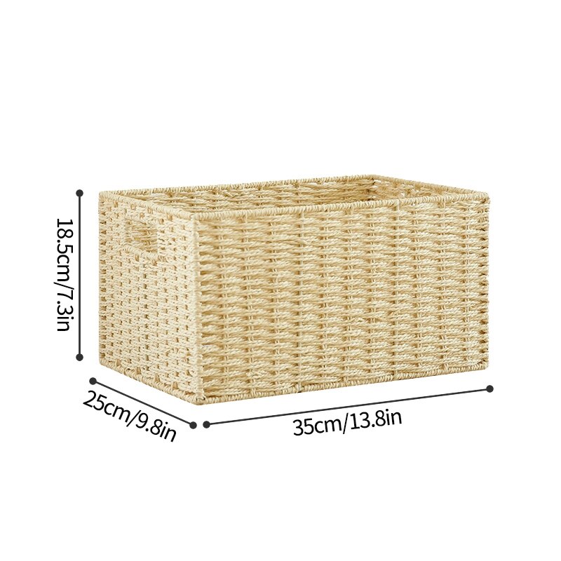 cestas de almacenamiento cajas mimbre organizacion Cesta de almacenamiento tejida grande, organizador de juguetes para aperitivos, armario, caja organizadora de ropa, organización del hogar: Beige M 35x25x18cm