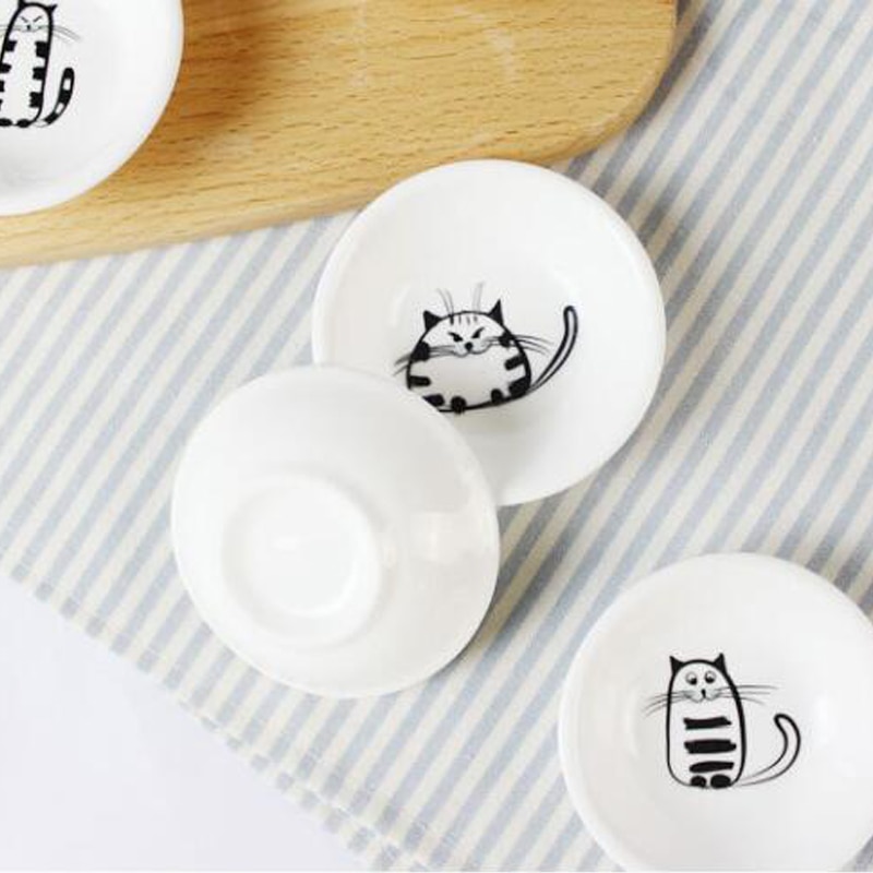 6pcs Japanese Cat Ceramic Serving Dishes Ceramic And Plates Mini Snack Salad Dinner Tray Sauce Oven Baking Dish Tableware Set