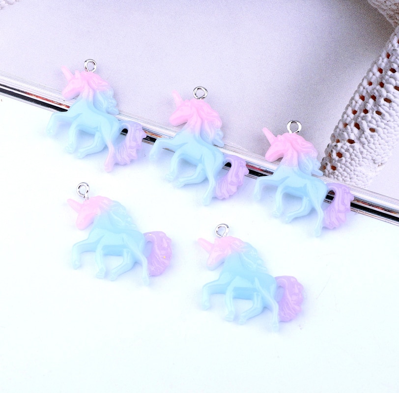 10pcs Dreamlike Unicorn Resin Charms For Earring Necklace Pendants Connector Findings Korean Cute Keychain Key Diy Accessory