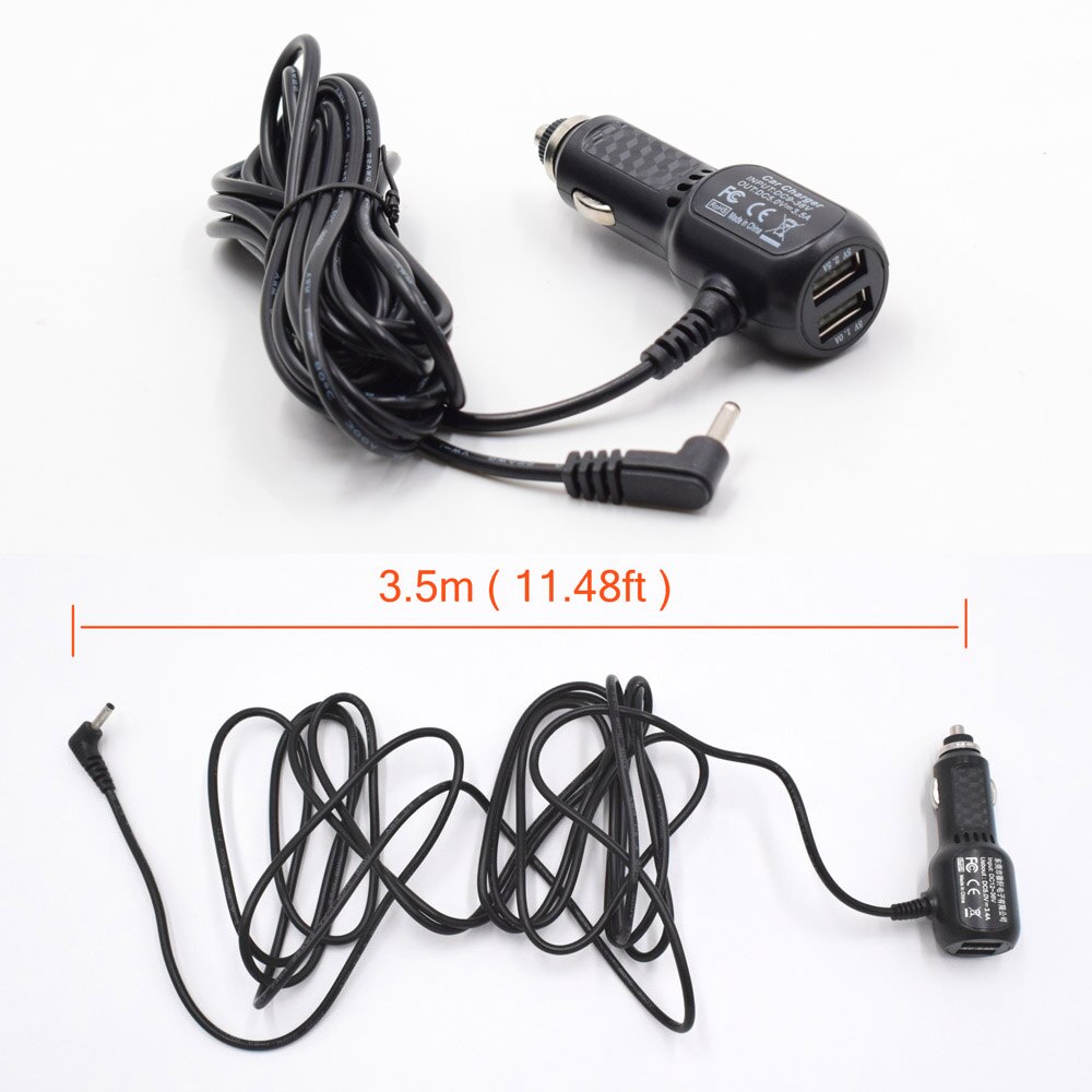 XCGaoon diámetro 3,5mm Puerto cargador de coche entrada 12V salida 12V 1.5A con 2 puerto USB 5V 3.5A, longitud del Cable 3,5 metro (11.4ft)