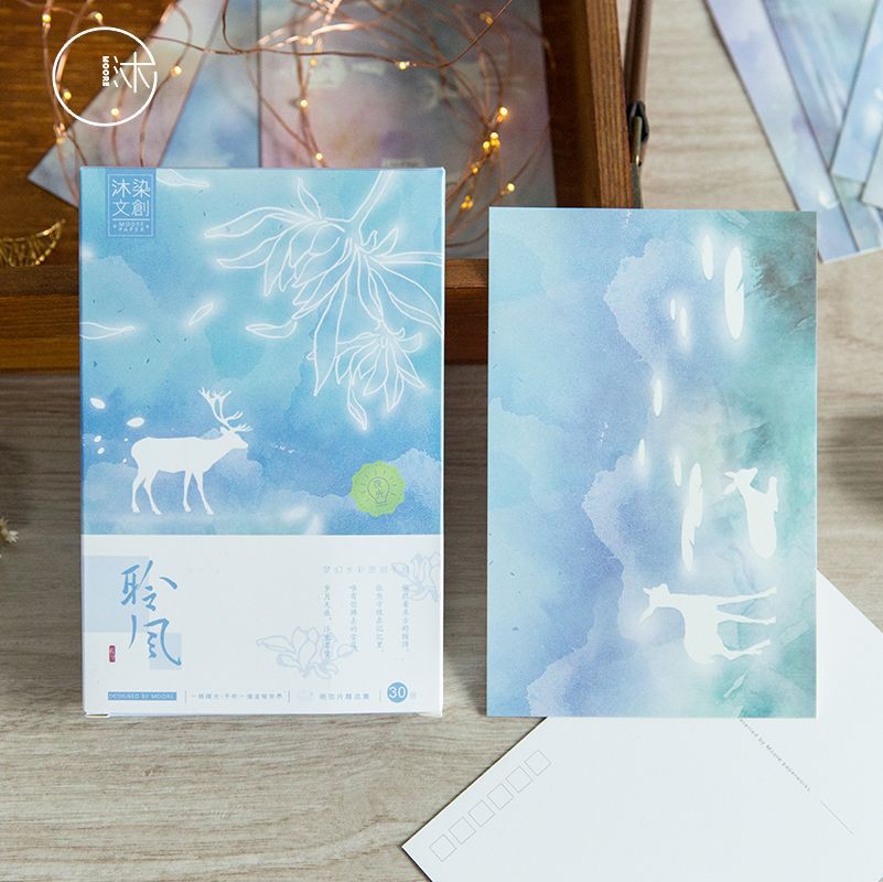 30 stks/set Dromerige Herten Lichtgevende Postkaart/Wenskaart/Wens Kaart/Kerst Card