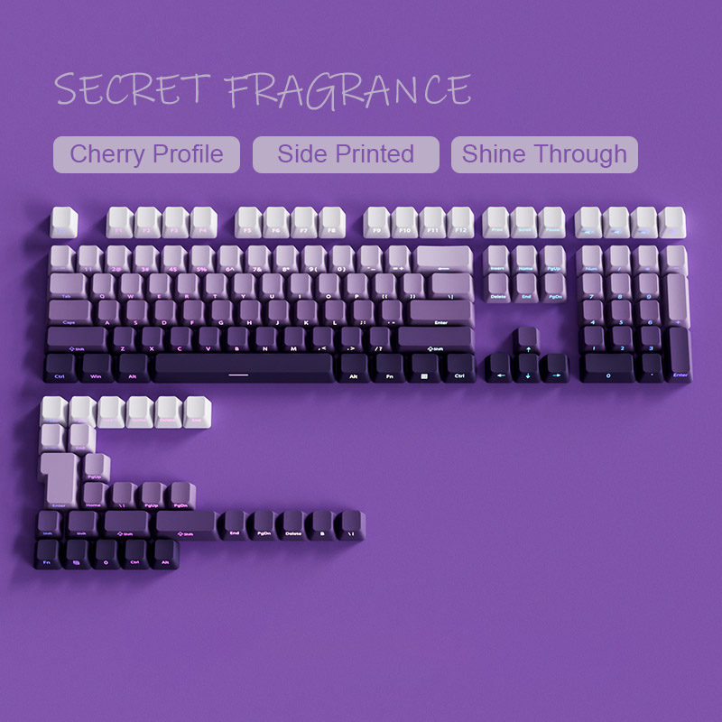 Gradient Gray Cherry Profile Side Printed PBT Keycaps Double Shot RGB Backlit Keycaps 135 Keys for Cherry MX Switches Keyboards: Beige