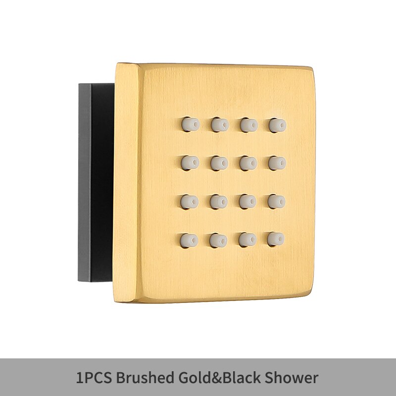 Square Black Body Rain Shower Spray Jets Bathroom Solid Brass Square Head Sprayer Set Saving Water Massage Jet System: 1PCS Gold Black