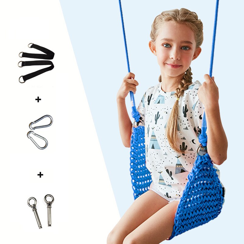 Handgemaakte Weven Swing Stoel Kinderen Swing Kids Hangmat Schommel Tuin Opknoping Stoel Voor Buitenshuis Binnenshuis Familie Kamer Games Speelgoed: Blue-A1