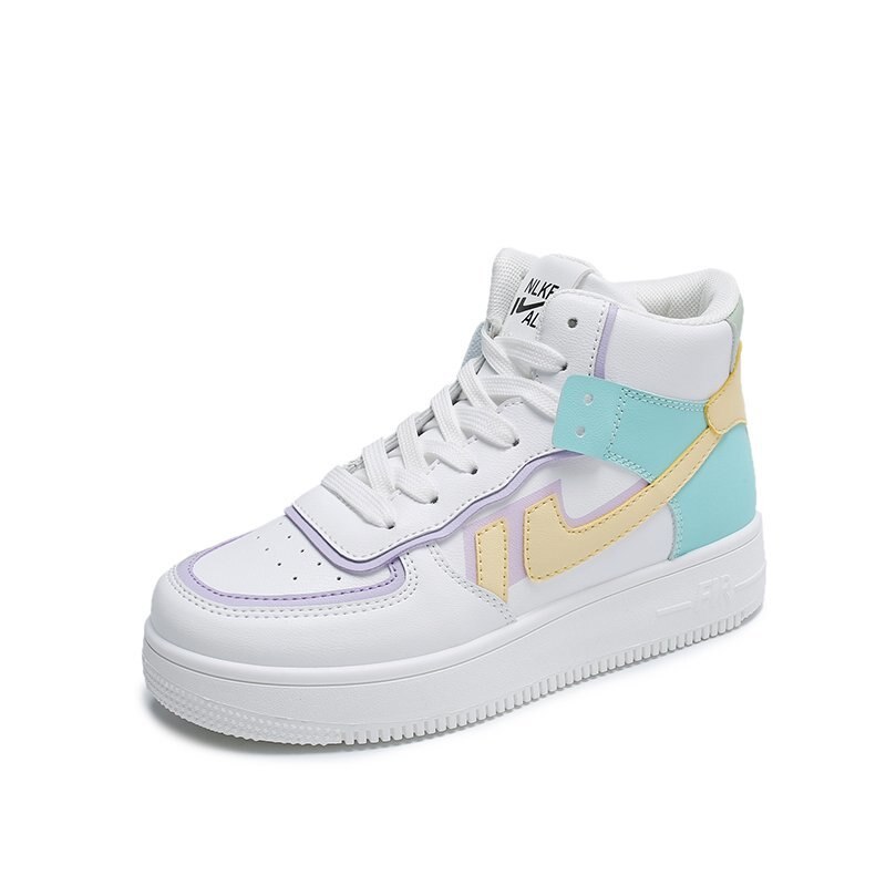 Dame sneakers pu slik farve rund tå snøre høj top board sko hip-hop afslappet kvinder moderigtige sportssko ins trend: Multi / 38