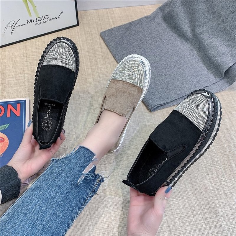 Våren kvinnor lägenheter skor platå sneakers slip on flats läder mocka dam loafers bling kvinnor creepers