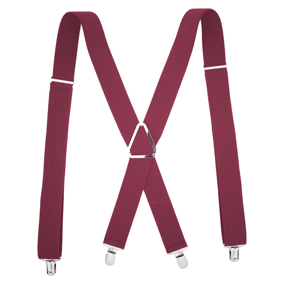 Bretelles de couleur unie bretelles avec Clips pour femmes hommes adulte X dos réglable élastique grande taille Tirante pantalon sangle Bretele: Burgundy