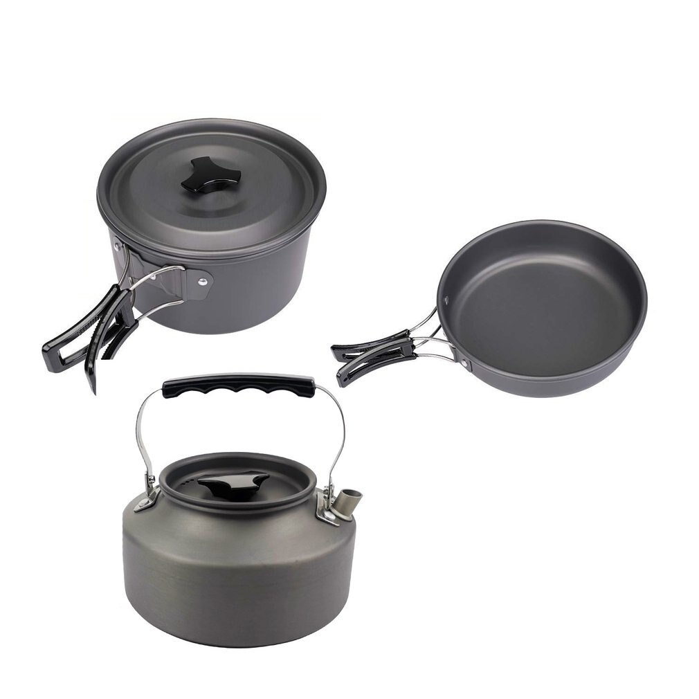 Camping Kookgerei Kit Outdoor Aluminium Koken Set Water Ketel Frituren Pot Reizen Wandelen Picknick Bbq Servies Apparatuur: Black