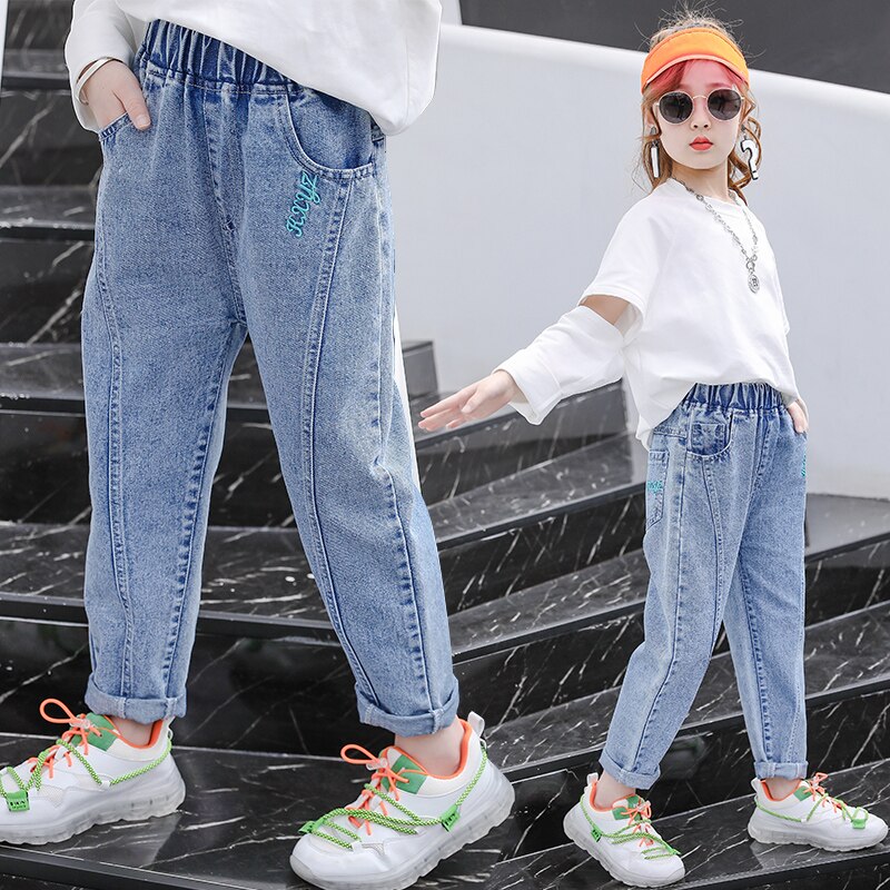 automne enfants jean filles pantalon lettre broderie jean moderne enfants survêtement Denim pantalon 3 à 13 ans filles vêtements pantalons