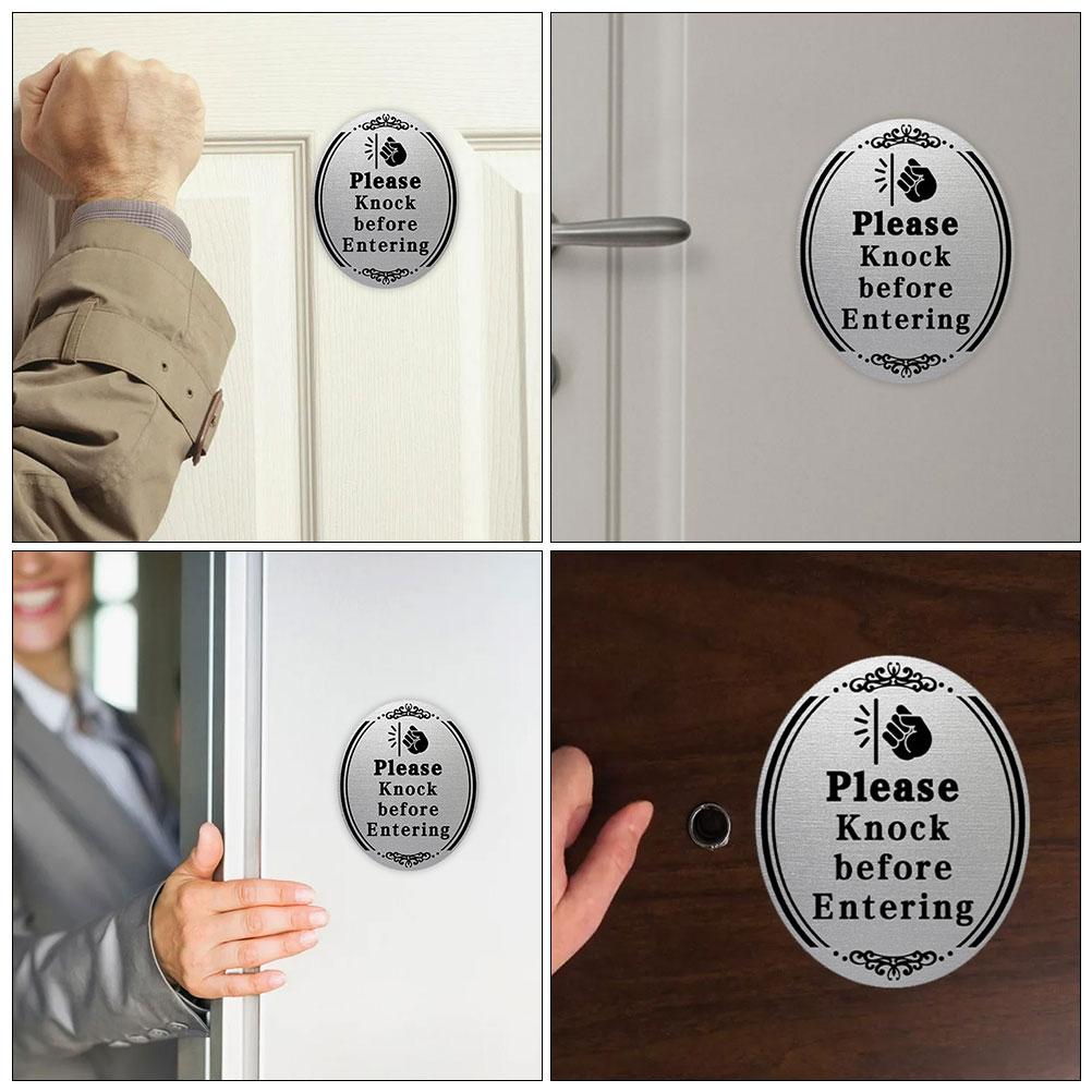 Vennligst bank før du går inn dørskilt klistremerke vanntett sterk selvklebende dekorativ plate for vegger dører vinduer innganger