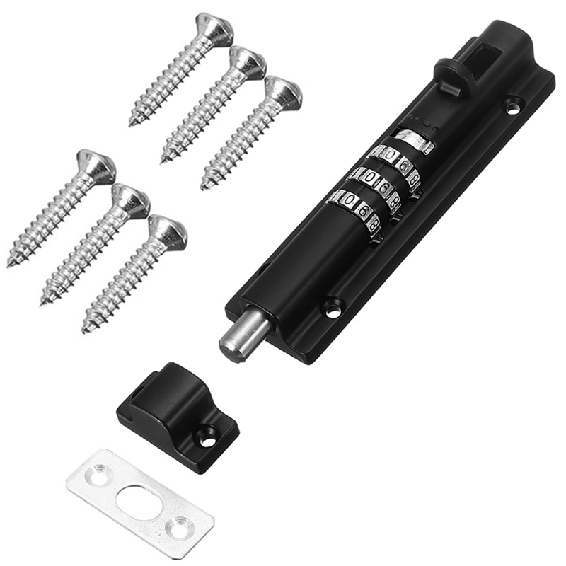 Horizontal Horizontal Door Bolt Lock Sliding Combination Code Can Be Reset for Gate Garage Cabinet: Black