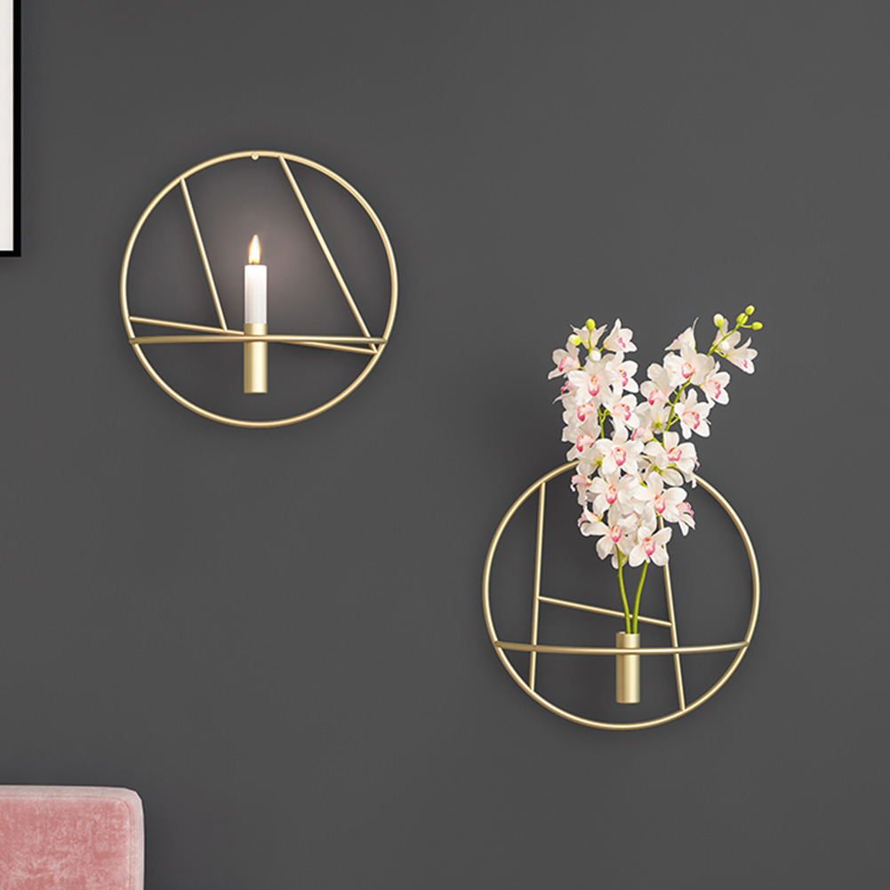 Metal Geometric Candlestick Modern Art 3D Circle Metal Candle Holder Wall Hanging Flower Vas for Home Bedroom Decoration Crafts