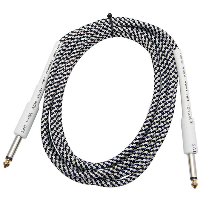 10ft gitaar bas 6.35mm 1/4 "mono mannelijk naar audiokabel gevlochten draad cord: Zwart