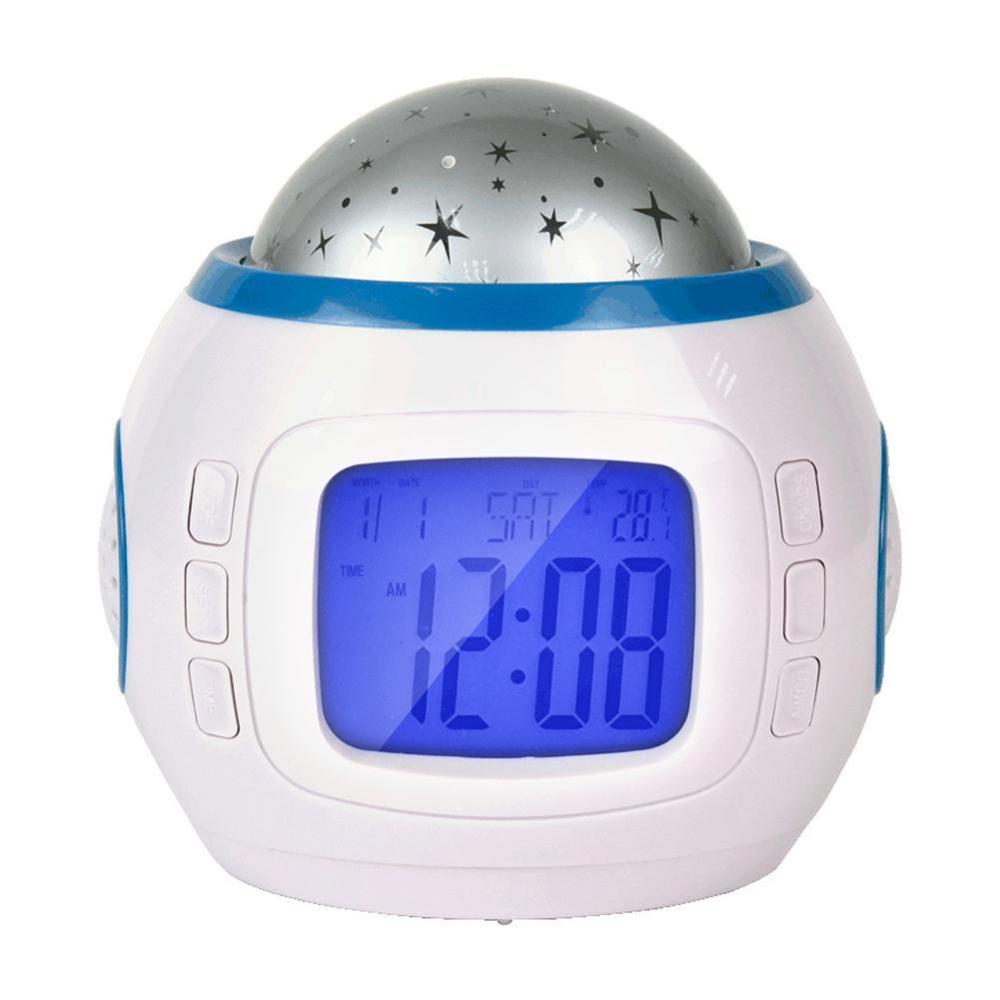 Muziek sterrenhemel kleurrijke projectie wekker kamer nachtlampje decoratie projectorlamp kleurverandering multifunctioneel gloeiend: Wit
