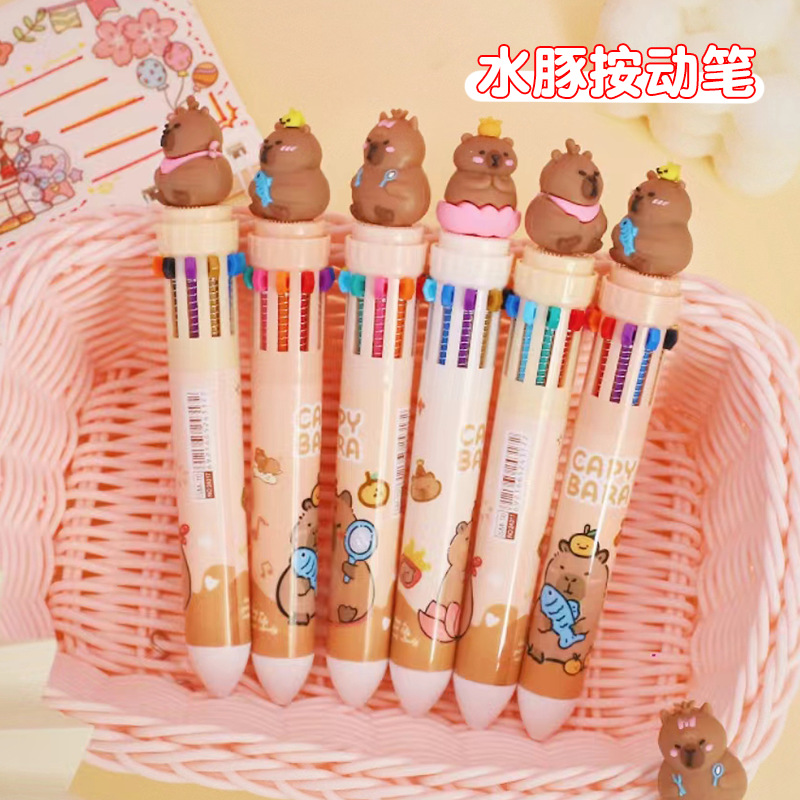 12 bolígrafos capibara al por mayor: útiles escolares ideales y herramientas de escritura para niños con 10 colores y usos múltiples
