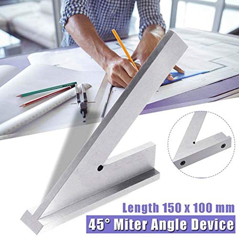 Rvs 45 Graden Verstek Hoek Hoek Heerser Brede Basis Gauge Meetinstrumenten Met Stop 150X100mm: Default Title