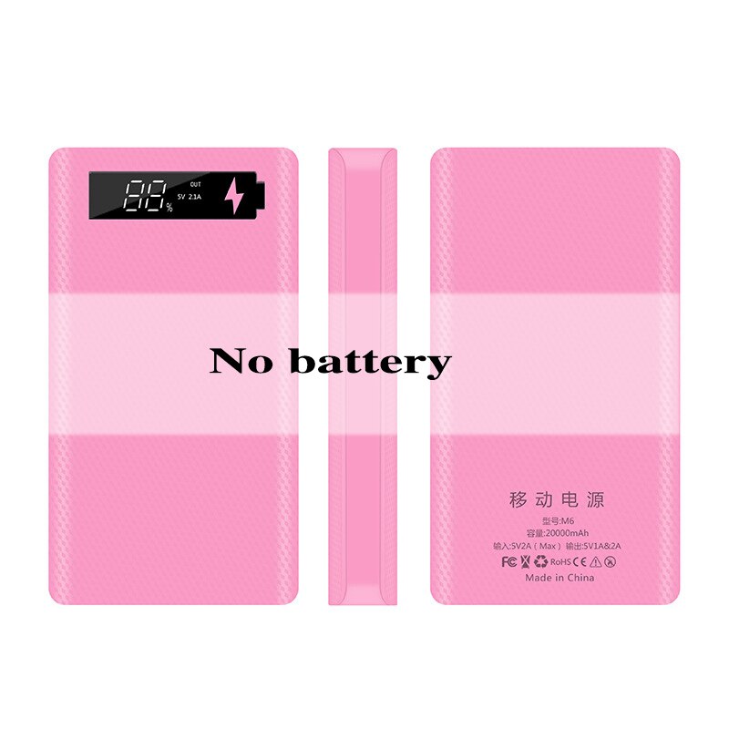 Qc3.0 carga rápida power bank escudo 6*18650 bateria display digital powerbank kit de energia caso bateria carregador rápido caixa: pink no battery