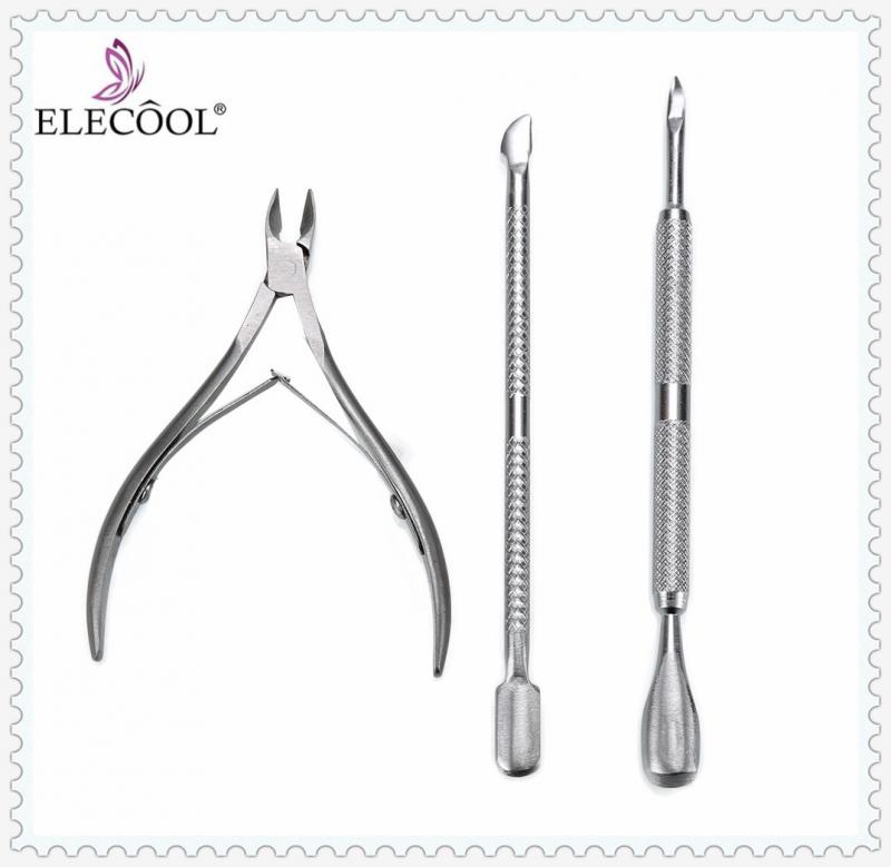 ELECOOL 4/3/1PC Stainless Steel Gel Polish Remover Stick Pusher Dead Skin Removal Cuticle Removal Tool Trimmer Manicure: Deep Blue