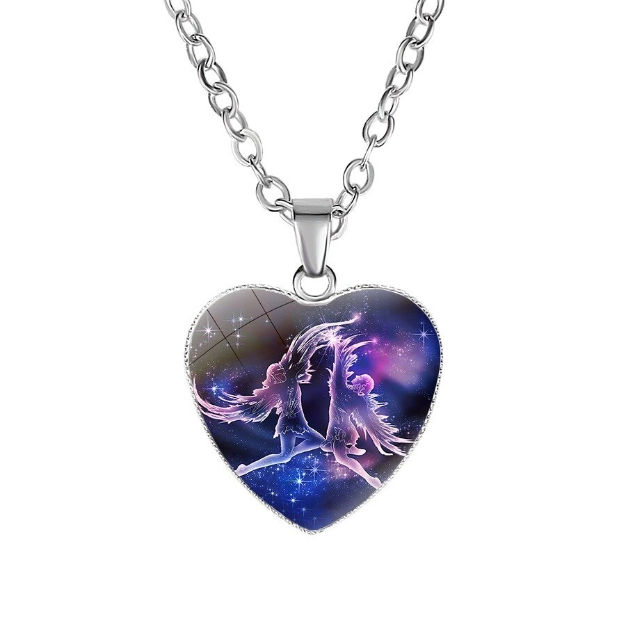 12 Sterrenbeeld Ketting Voor Vrouwen Glas Constellation Hart Vormige Hanger Kettingen Choker Vrouwelijke Mode Verjaardag Sieraden: Gemini