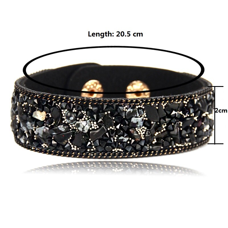 Pulsera de cuero con incrustaciones exageradas para mujer, brazalete con piedras naturales rotas de colores, joyería Unisex