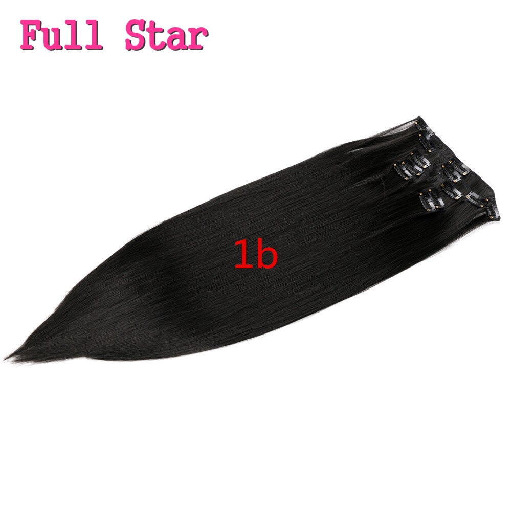 La estrella de 6 piezas de 22 "Ombre Clip en extensiones de cabello pelo sintético negro a Marrón castaño destacar negro para las mujeres blancas: Color natural